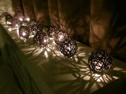1 Set of Black 5cm Rattan Cane 20 Ball Battery Powered 3m String Lights Christmas Gift Home Wedding Party V382-BLACKRATTBALLBATT20