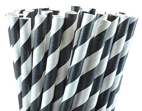 50 Pack Black White Drinking Straws Biodegradable Eco Paper Birthday Party Event Bistro Bar Cafe Take Away V382-BLACKSTRAW50