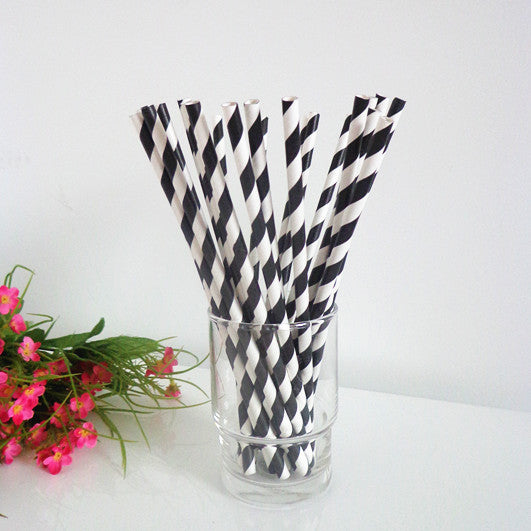 50 Pack Black White Drinking Straws Biodegradable Eco Paper Birthday Party Event Bistro Bar Cafe Take Away V382-BLACKSTRAW50