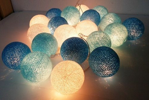 1 Set of 20 LED Blue 5cm Cotton Ball Battery Powered String Lights Christmas Gift Home Wedding Party Boys V382-BLUEBALLBATT20