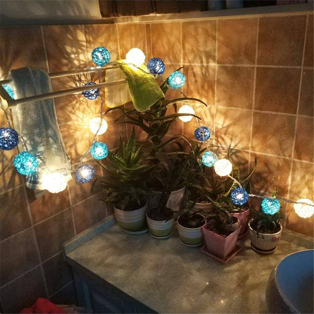 1 Set of Blue n White 5cm Rattan Cane 20 Ball Battery Powered 3m String Lights Christmas Gift Home Wedding V382-BLUWHITERATTBALLBATT20