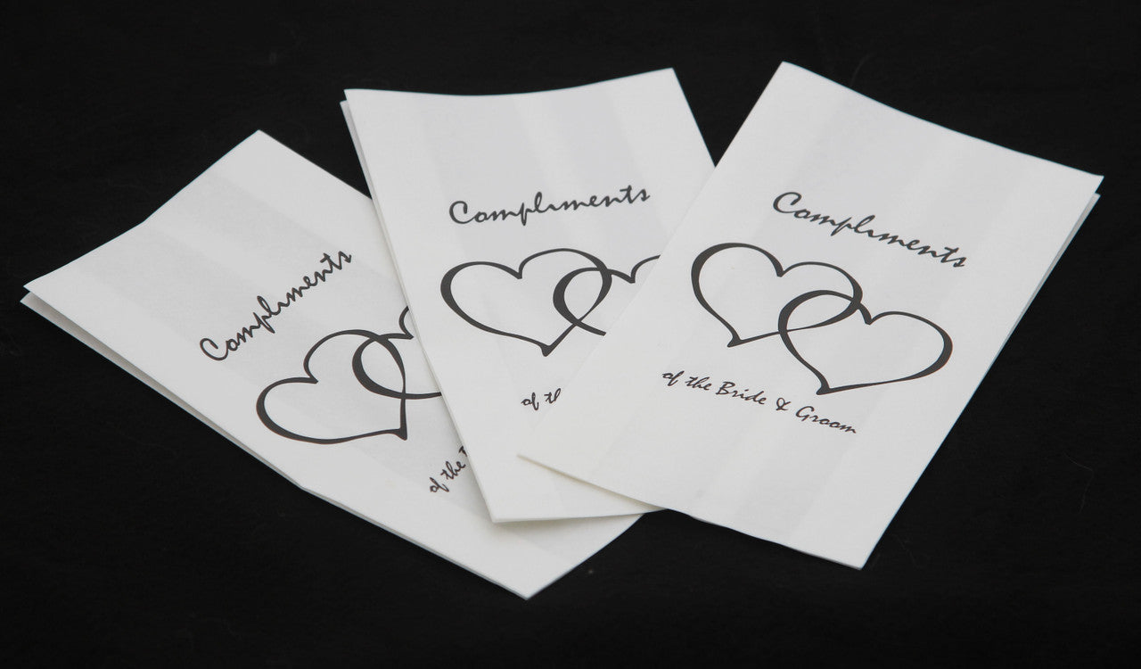 100 Pack Wedding Cake Bags Greaseproof Wax Paper Slice Take Home Favour Heart n Message V382-CAKEBAG100BBG