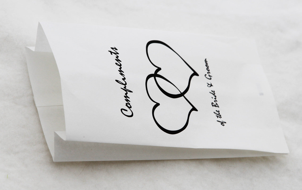 100 Pack Wedding Cake Bags Greaseproof Wax Paper Slice Take Home Favour Heart n Message V382-CAKEBAG100BBG