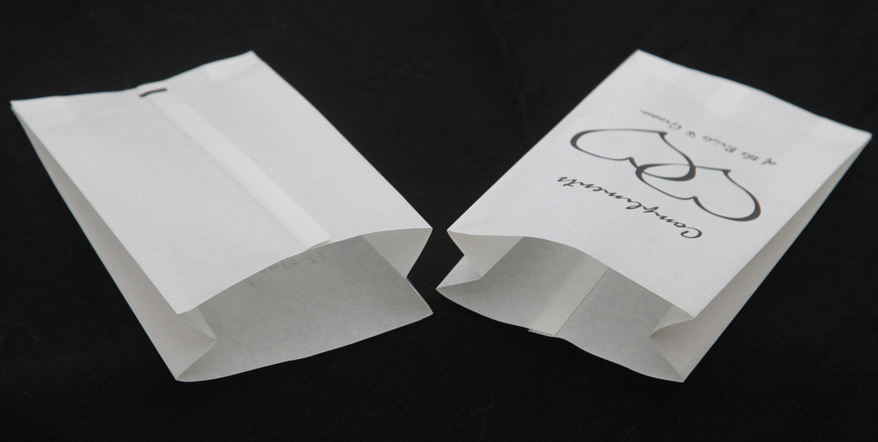 100 Pack Wedding Cake Bags Greaseproof Wax Paper Slice Take Home Favour Heart n Message V382-CAKEBAG100BBG