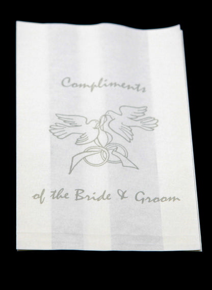100 Pack Wedding Cake Bags Greaseproof Wax Paper Slice Take Home Favour Silver Doves V382-CAKEBAG100DOVES