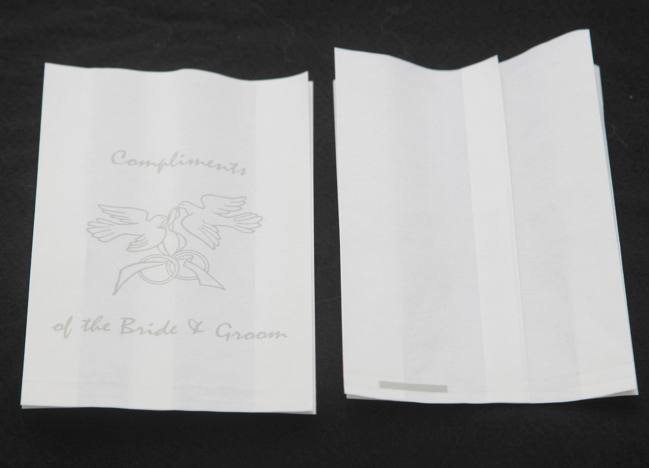 100 Pack Wedding Cake Bags Greaseproof Wax Paper Slice Take Home Favour Silver Doves V382-CAKEBAG100DOVES