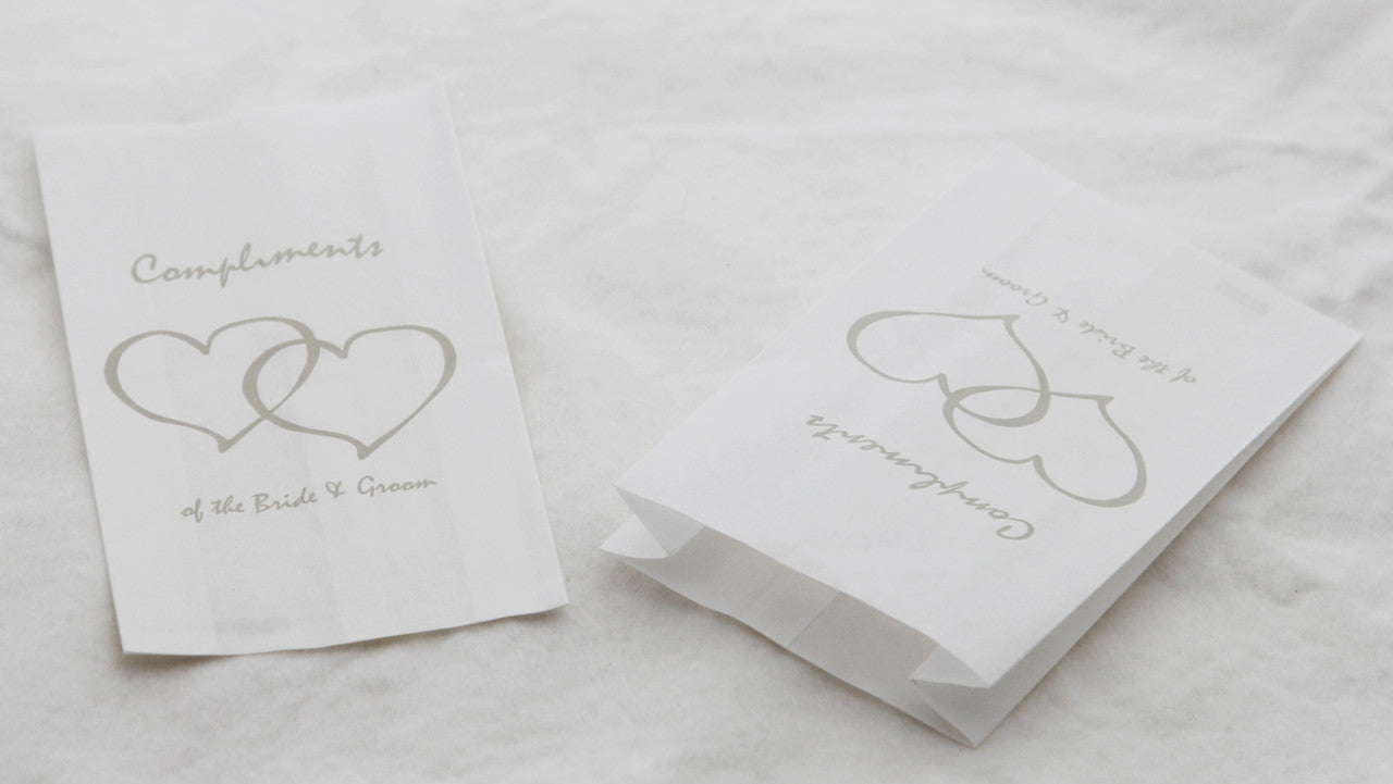 100 Pack Wedding Cake Bags Greaseproof Wax Paper Slice Take Home Favour Silver Heart n Message V382-CAKEBAG100SBG