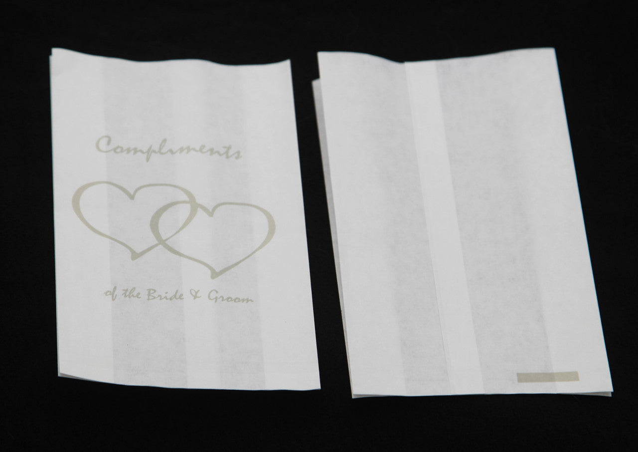 100 Pack Wedding Cake Bags Greaseproof Wax Paper Slice Take Home Favour Silver Heart n Message V382-CAKEBAG100SBG