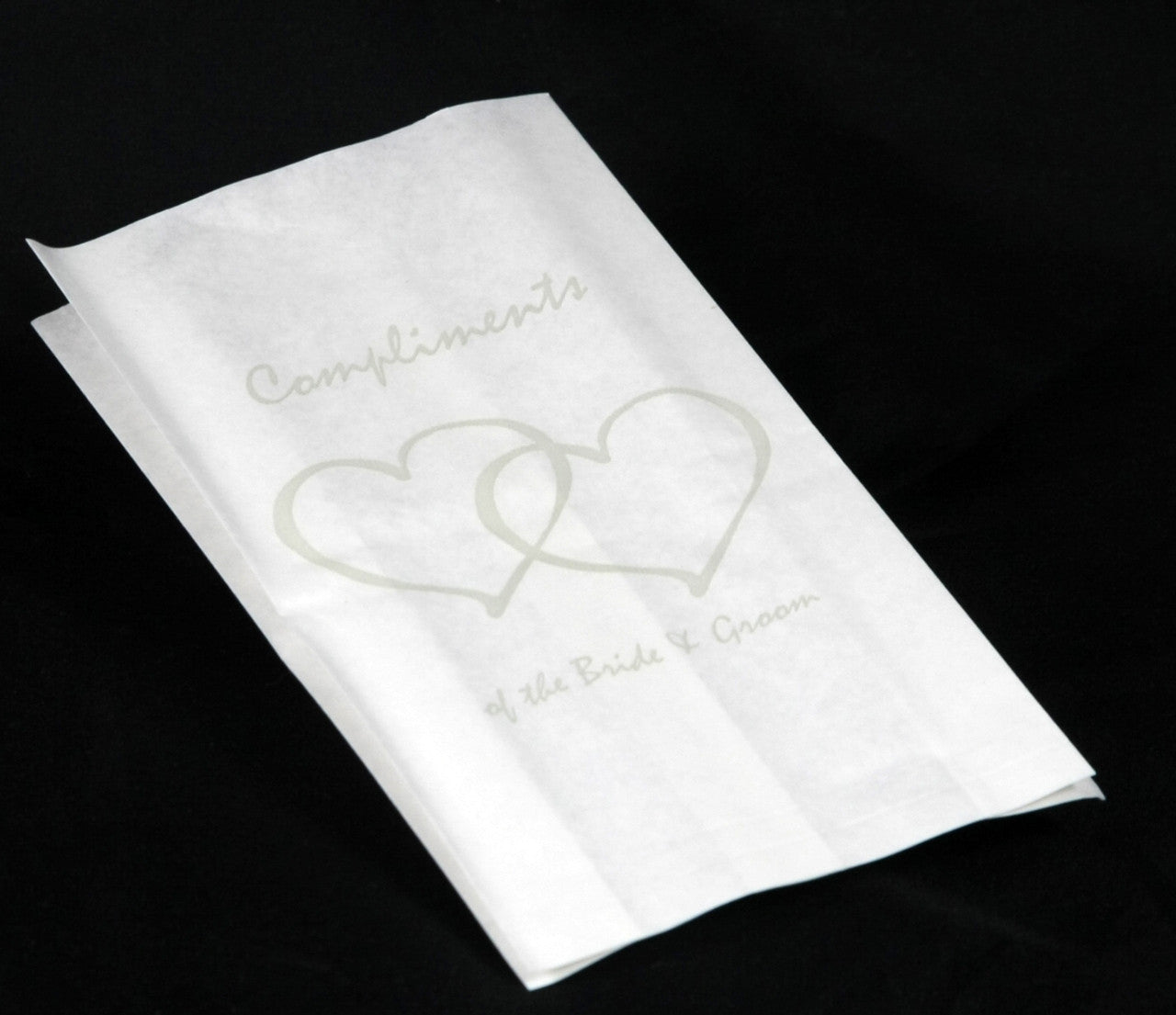 100 Pack Wedding Cake Bags Greaseproof Wax Paper Slice Take Home Favour Silver Heart n Message V382-CAKEBAG100SBG