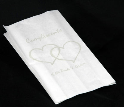 100 Pack Wedding Cake Bags Greaseproof Wax Paper Slice Take Home Favour Silver Heart n Message V382-CAKEBAG100SBG