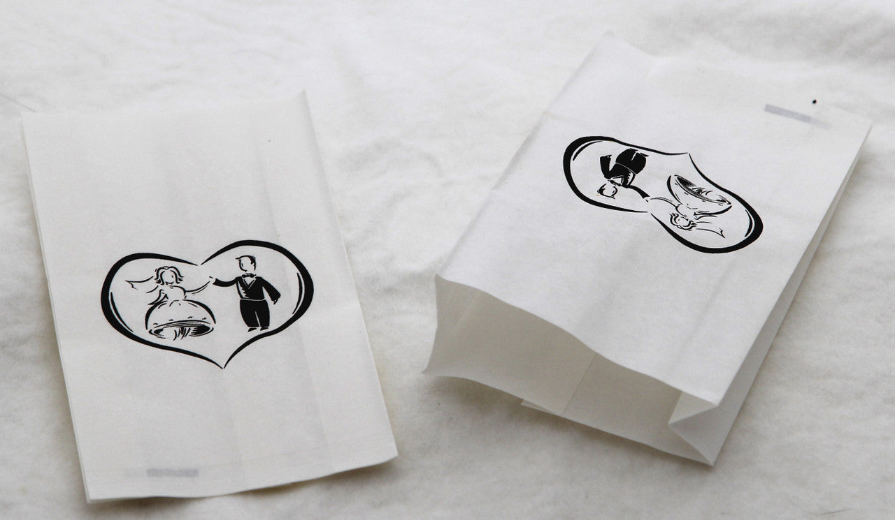 100 Pack Wedding Cake Bags Greaseproof Wax Paper Slice Take Home Favour Bride Groom in Heart V382-CAKEBAG100WALTZ