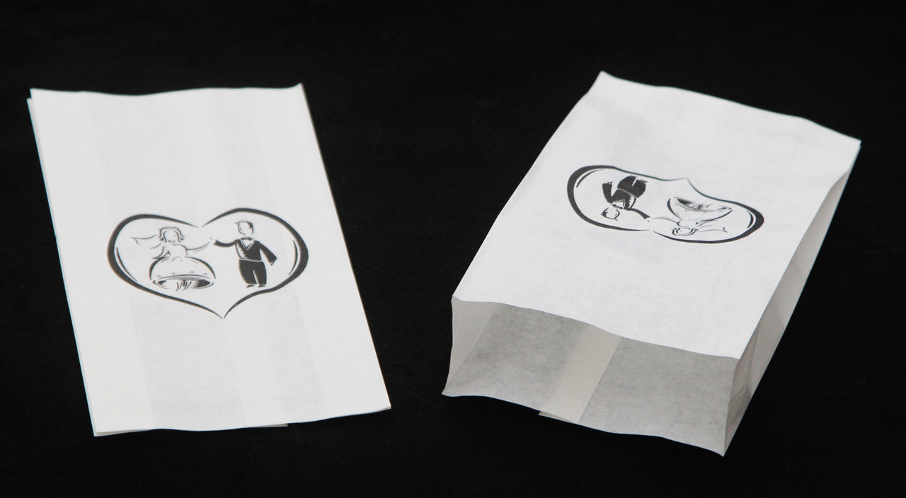 100 Pack Wedding Cake Bags Greaseproof Wax Paper Slice Take Home Favour Bride Groom in Heart V382-CAKEBAG100WALTZ