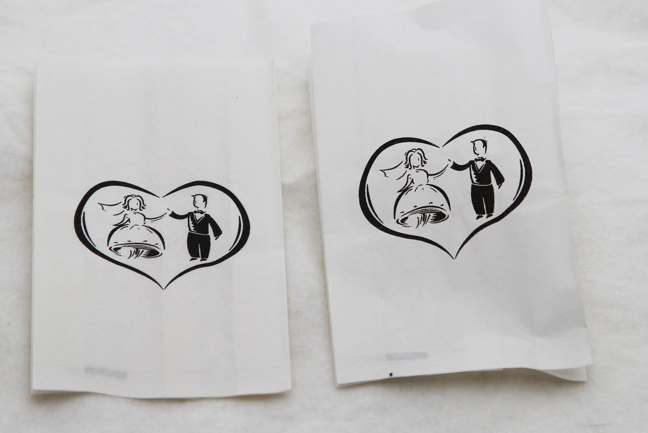 100 Pack Wedding Cake Bags Greaseproof Wax Paper Slice Take Home Favour Bride Groom in Heart V382-CAKEBAG100WALTZ