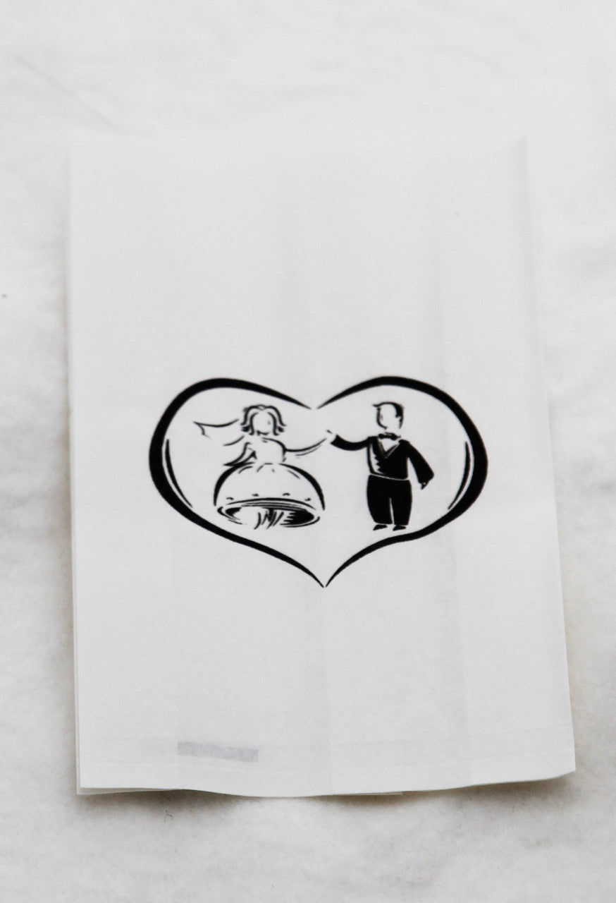 100 Pack Wedding Cake Bags Greaseproof Wax Paper Slice Take Home Favour Bride Groom in Heart V382-CAKEBAG100WALTZ