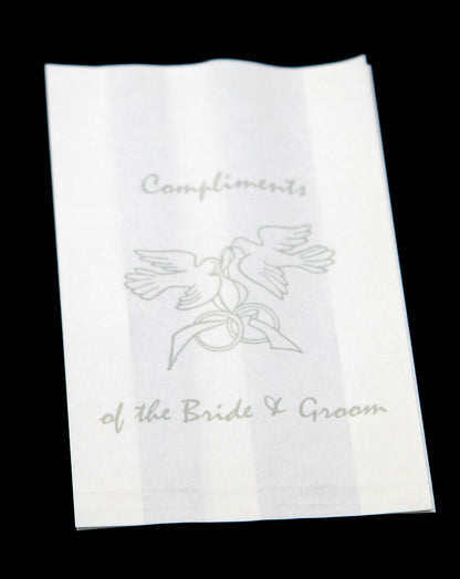 150 Pack Wedding Cake Bags Greaseproof Wax Paper Slice Take Home Favour Silver Doves V382-CAKEBAG150DOVES