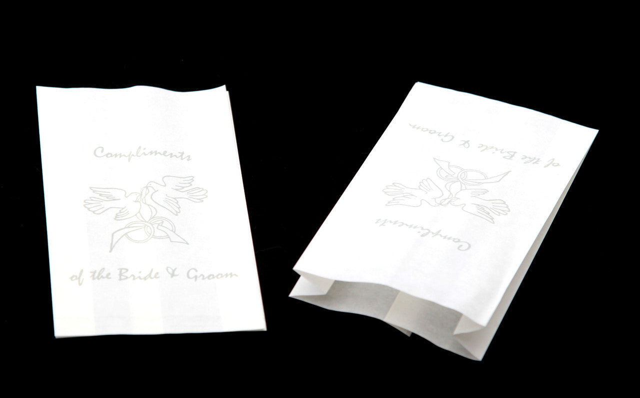 200 Pack Wedding Cake Bags Greaseproof Wax Paper Slice Take Home Favour Silver Doves V382-CAKEBAG200DOVES