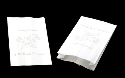 200 Pack Wedding Cake Bags Greaseproof Wax Paper Slice Take Home Favour Silver Doves V382-CAKEBAG200DOVES