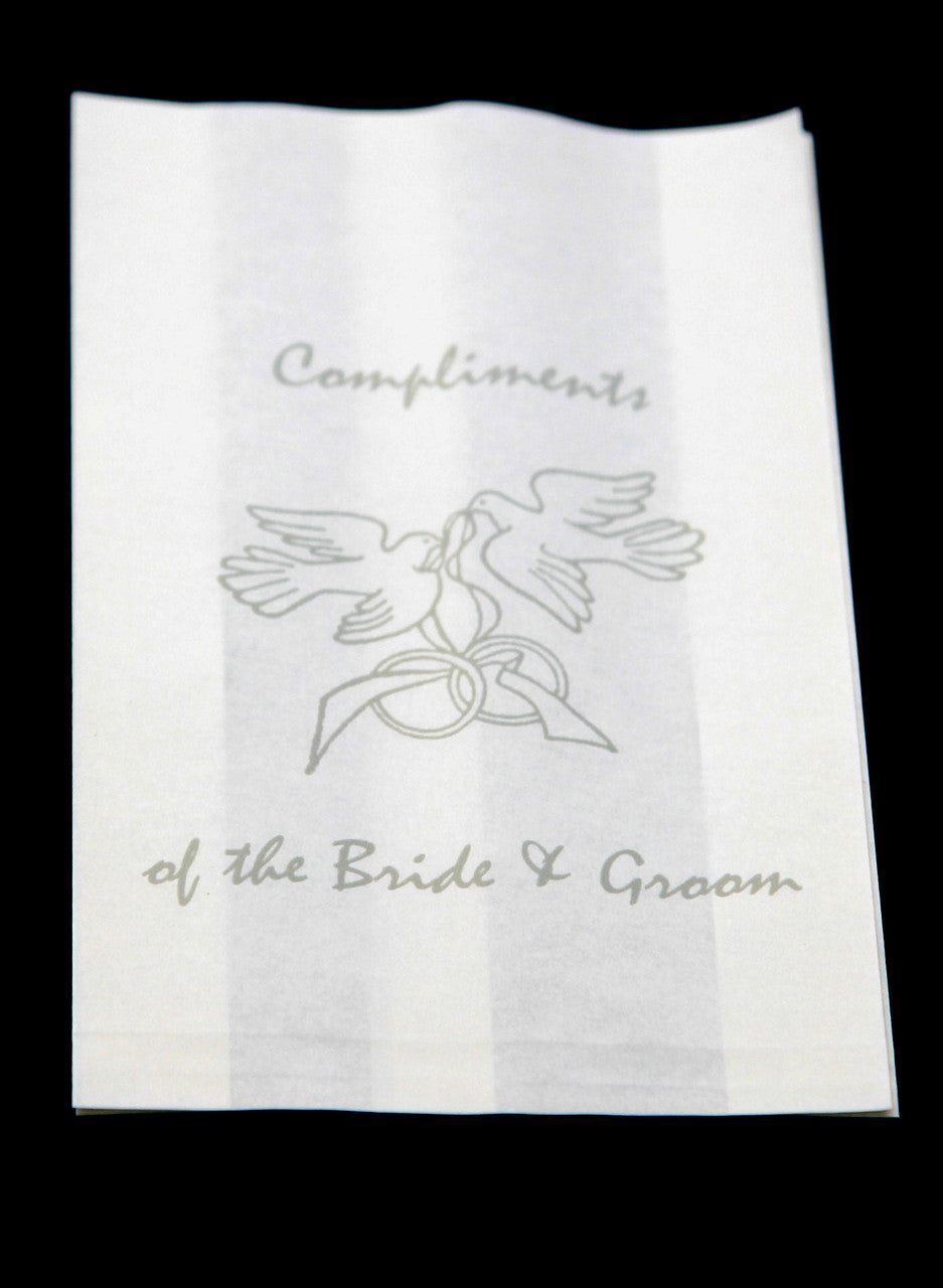 200 Pack Wedding Cake Bags Greaseproof Wax Paper Slice Take Home Favour Silver Doves V382-CAKEBAG200DOVES