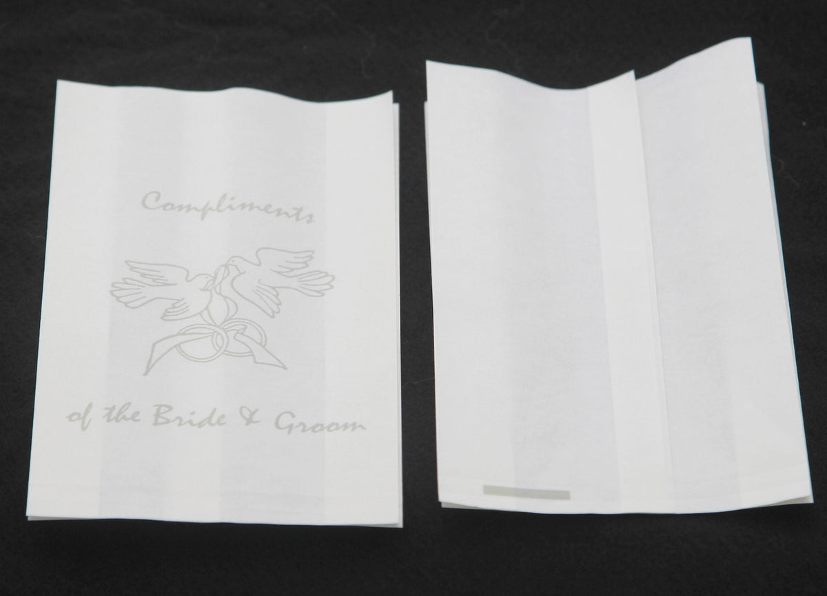 50 Pack Wedding Cake Bags Greaseproof Wax Paper Slice Take Home Favour Silver Doves V382-CAKEBAG50DOVES