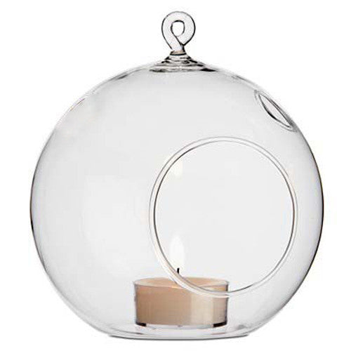 10 x Hanging Clear Glass Ball Tealight Candle Holder - 10cm Diameter / High - Wedding Globe Decoration V382-CLRBALL10CMX10