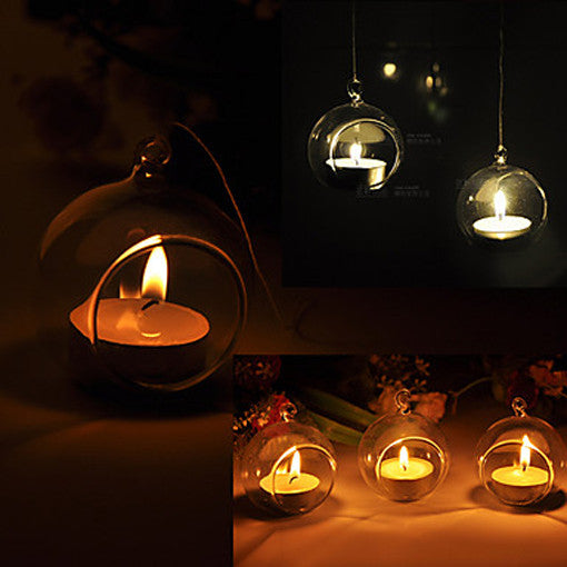 10 x Hanging Clear Glass Ball Tealight Candle Holder - 10cm Diameter / High - Wedding Globe Decoration V382-CLRBALL10CMX10