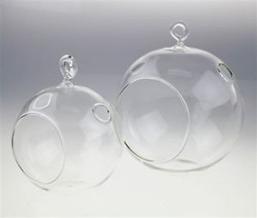 10 x Hanging Clear Glass Ball Tealight Candle Holder - 10cm Diameter / High - Wedding Globe Decoration V382-CLRBALL10CMX10