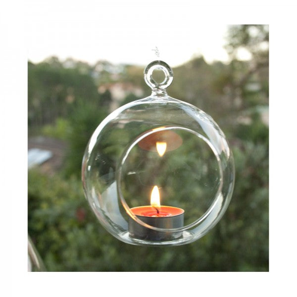 4 x Hanging Clear Glass Ball Tealight Candle Holder - 10cm Diameter / High - Wedding Globe Decoration V382-CLRBALL10CMX4