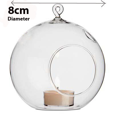 50 x Wholesale Lot of Hanging Clear Glass Ball Tealight Candle Holder - 8cm Diameter / High - Wedding Globe V382-CLRBALL8CMX50