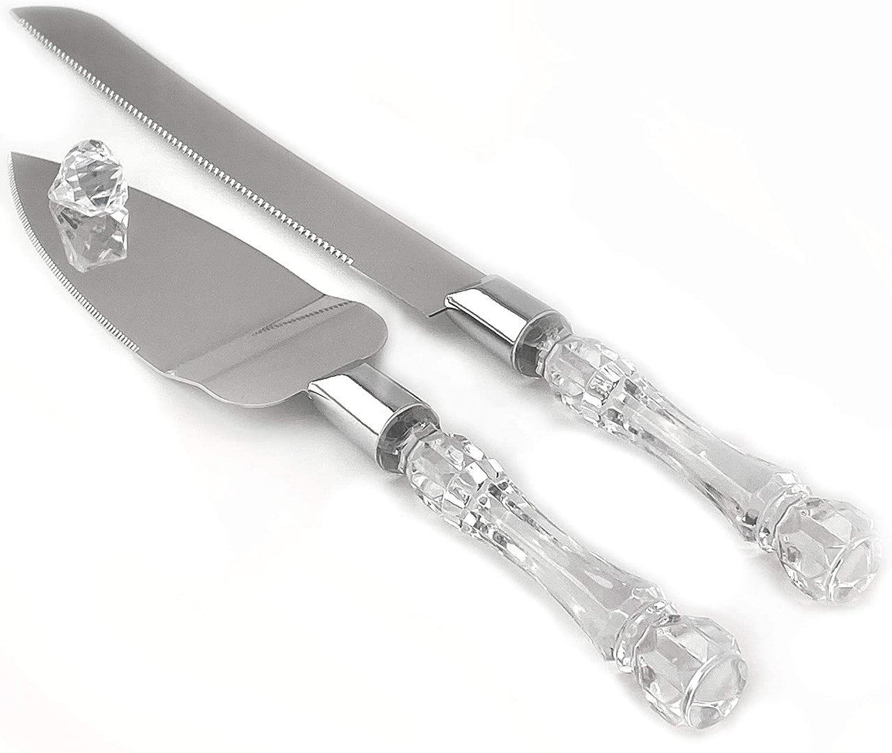 Cutting Cake Knife and Silver Blade Cake Server Set Wedding Anniversary Engagement Birthday Party Gift Boxed V382-CLRSERVERSET