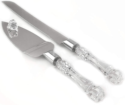 Cutting Cake Knife and Silver Blade Cake Server Set Wedding Anniversary Engagement Birthday Party Gift Boxed V382-CLRSERVERSET