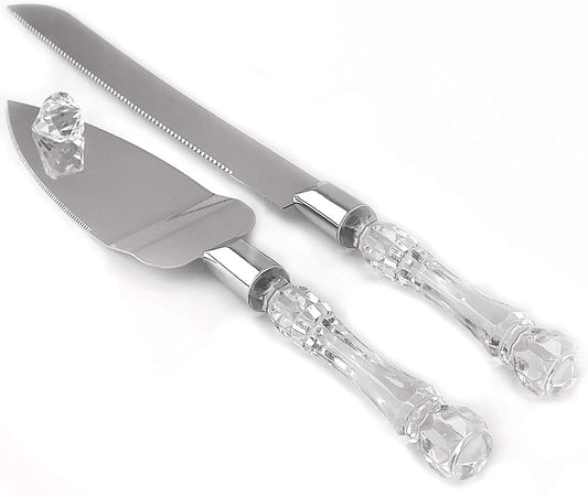 Cutting Cake Knife and Silver Blade Cake Server Set Wedding Anniversary Engagement Birthday Party Gift Boxed V382-CLRSERVERSET