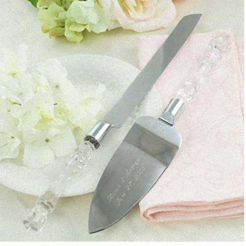 Cutting Cake Knife and Silver Blade Cake Server Set Wedding Anniversary Engagement Birthday Party Gift Boxed V382-CLRSERVERSET