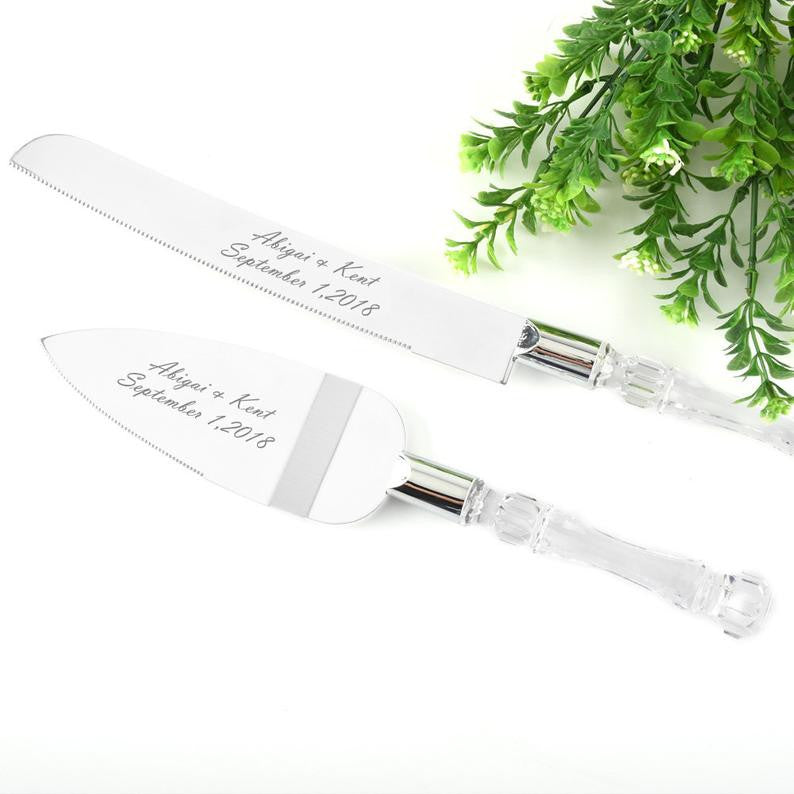 Cutting Cake Knife and Silver Blade Cake Server Set Wedding Anniversary Engagement Birthday Party Gift Boxed V382-CLRSERVERSET