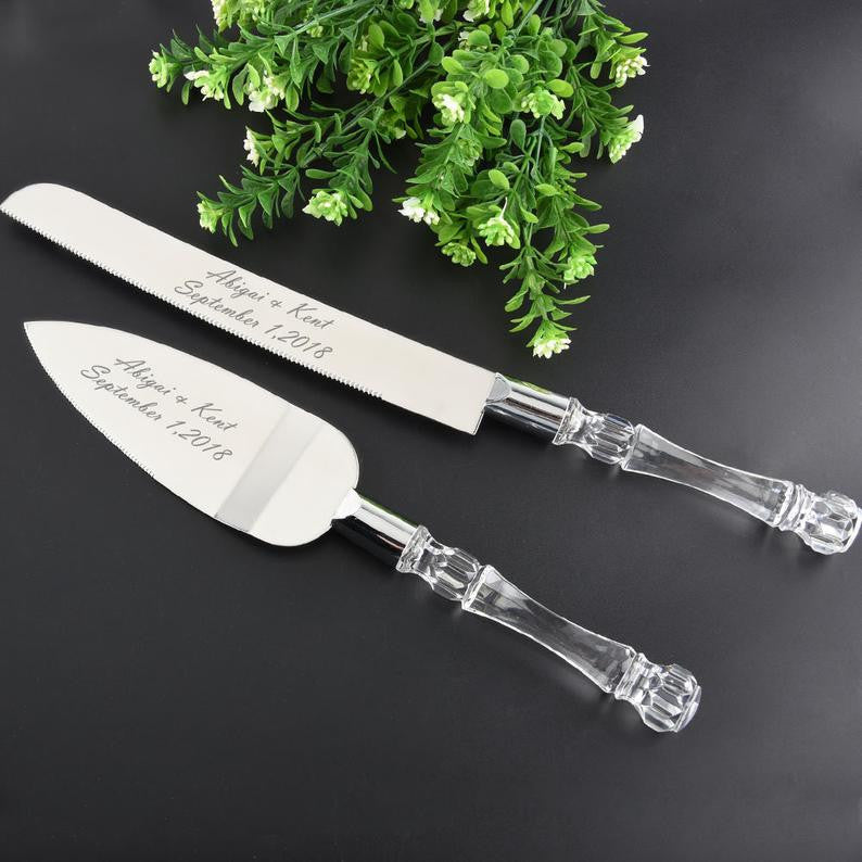 Cutting Cake Knife and Silver Blade Cake Server Set Wedding Anniversary Engagement Birthday Party Gift Boxed V382-CLRSERVERSET