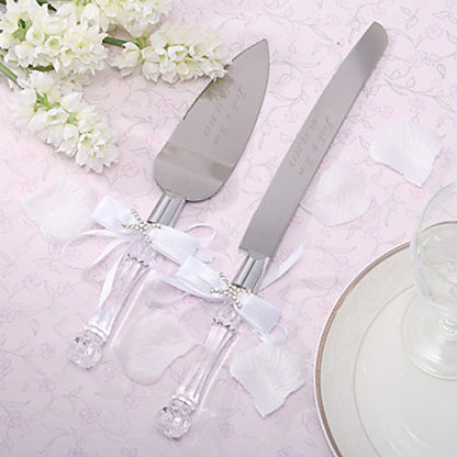 Cutting Cake Knife and Silver Blade Cake Server Set Wedding Anniversary Engagement Birthday Party Gift Boxed V382-CLRSERVERSET