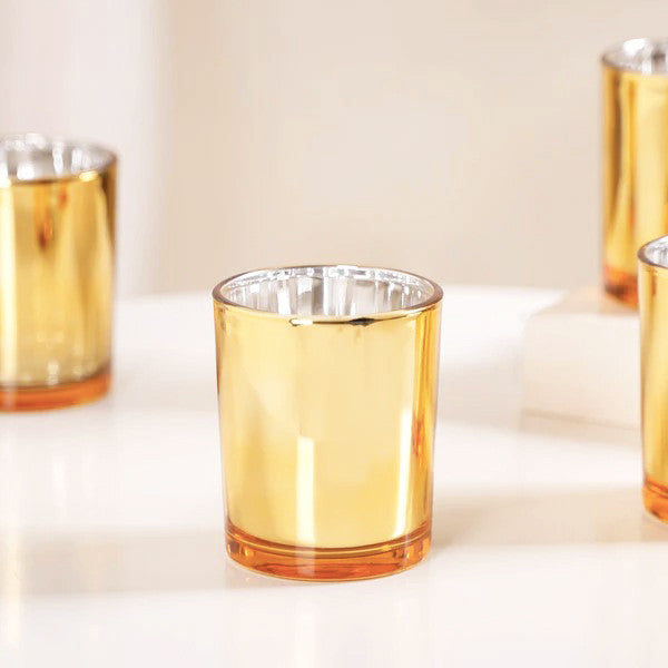 10 Pack Gold Votive Tealight Candle Holders Valentines Day Mercury Wedding Decor Glass Candlestick Party V382-GOLDS10