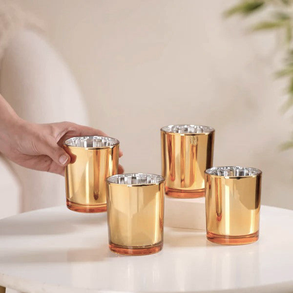 10 Pack Gold Votive Tealight Candle Holders Valentines Day Mercury Wedding Decor Glass Candlestick Party V382-GOLDS10