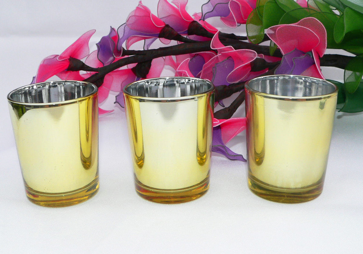 20 Pack Gold Votive Tealight Candle Holders Valentines Day Mercury Wedding Decor Glass Candlestick Party V382-GOLDS20