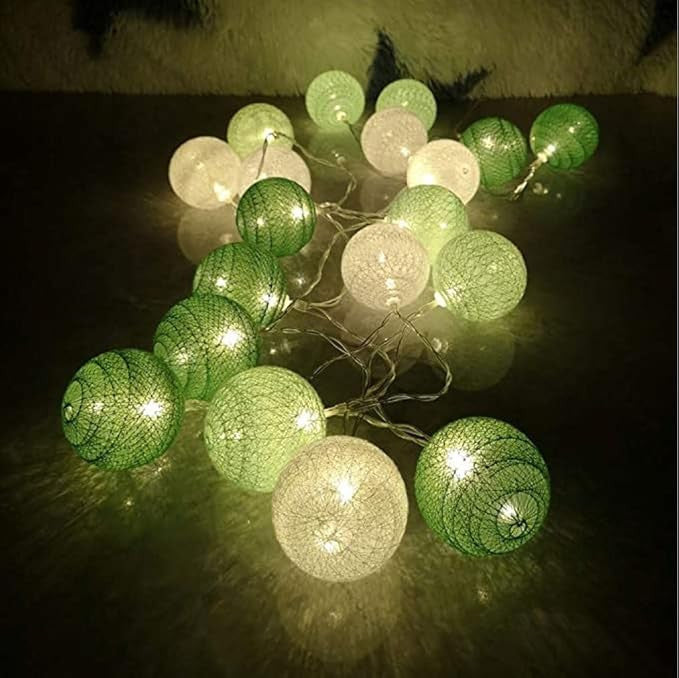 20 Ball Green 3m String Light Battery Box 5cm Cotton Ball Christmas Birthday Garden Special Occasion V382-GREENMIVBALLBATT20