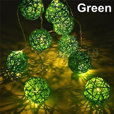 1 Set of Green 5cm Rattan Cane 20 Ball Battery Powered 3m String Lights Christmas Gift Home Wedding Party V382-GREENRATTBALLBATT20