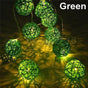 1 Set of Green 5cm Rattan Cane 20 Ball Battery Powered 3m String Lights Christmas Gift Home Wedding Party V382-GREENRATTBALLBATT20