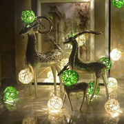 1 Set of Green n White 5cm Rattan Cane 50 Ball Battery Powered LONG 5m String Lights Christmas Gift Home V382-GREENWHITERATTBALLBATT50