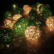 1 Set of Green n White 5cm Rattan Cane 50 Ball Battery Powered LONG 5m String Lights Christmas Gift Home V382-GREENWHITERATTBALLBATT50