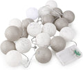 1 Set of 20 LED Grey White 5cm Cotton Ball Battery Powered String Lights Gift Home Wedding Party Bedroom V382-GREYWHITEBALLBATT20