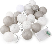 1 Set of 20 LED Grey White 5cm Cotton Ball Battery Powered String Lights Gift Home Wedding Party Bedroom V382-GREYWHITEBALLBATT20