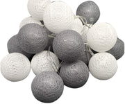 1 Set of 20 LED Grey White 5cm Cotton Ball Battery Powered String Lights Gift Home Wedding Party Bedroom V382-GREYWHITEBALLBATT20