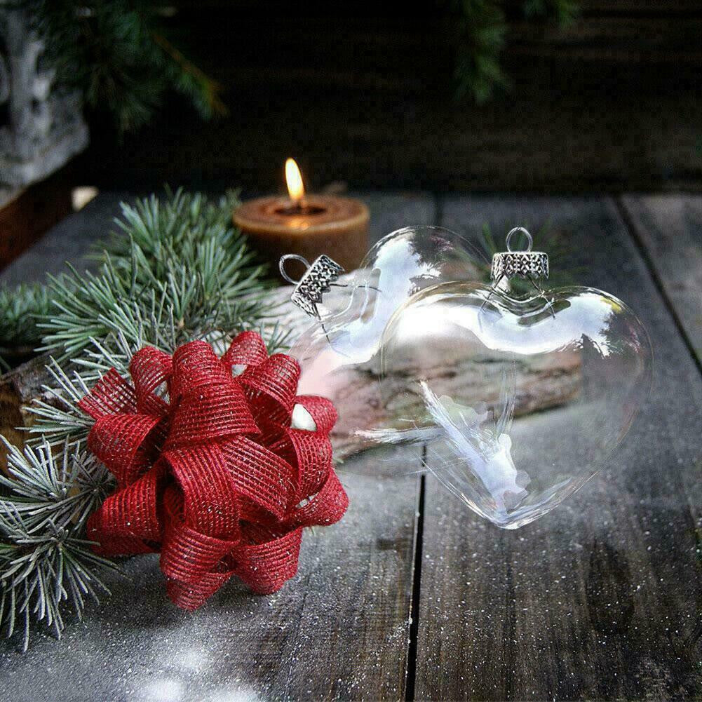 10 Pack Iridescent Glass Heart Ornaments Fillable Baubles for Christmas Party Wedding DIY Craft Decorations V382-HEARTBAUBLEX10