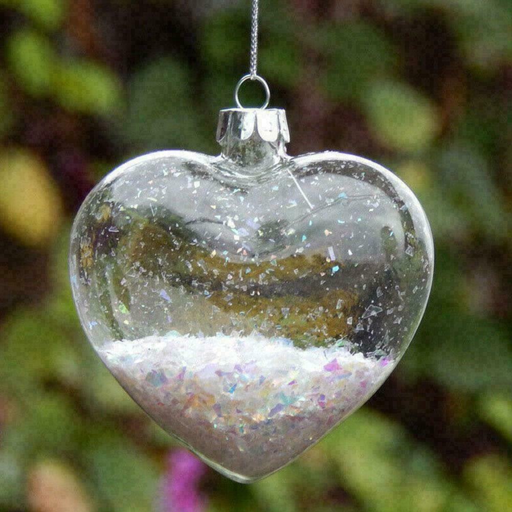 5 Pack Iridescent Glass Heart Ornaments Fillable Baubles for Christmas Party Wedding DIY Craft Decorations V382-HEARTBAUBLEX5