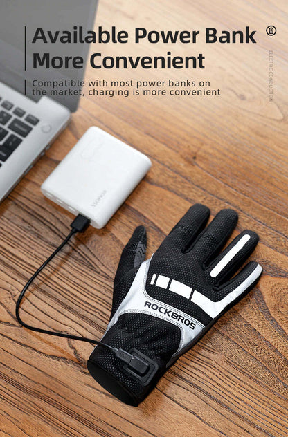 MTB Heated Gloves Large for Mountain Road Bike Breathable Winter Autumn Cycling Camping Running Outdoor Sport V382-HEATEDGLOVESRBL