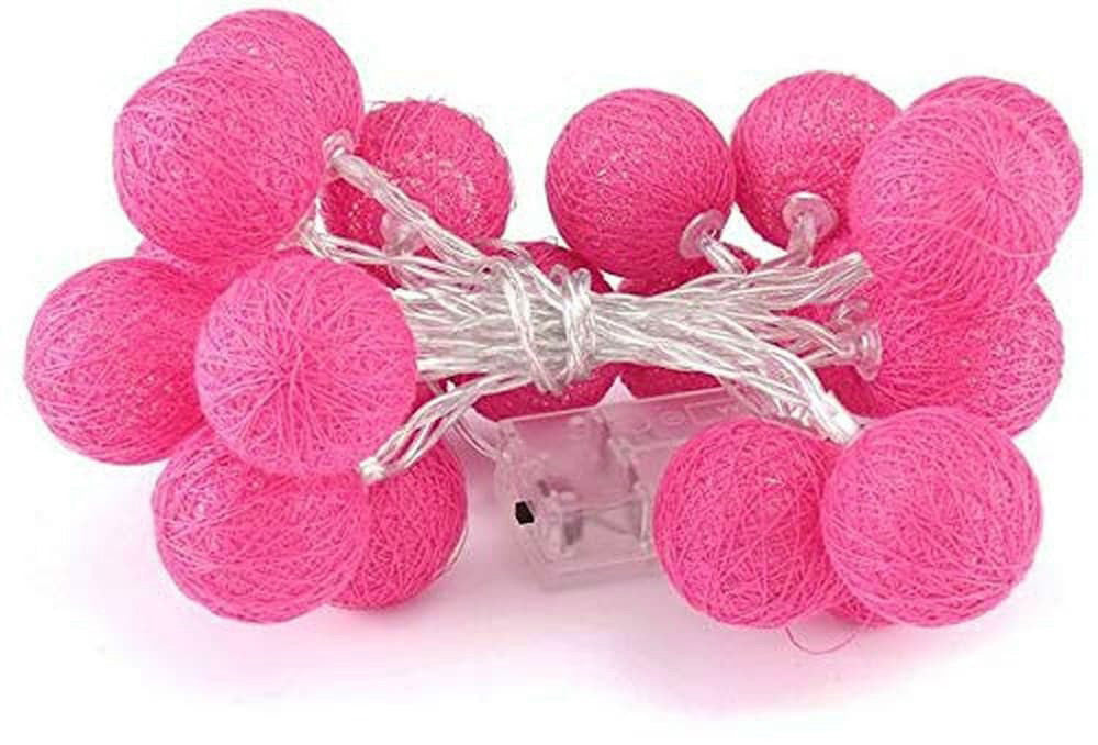 50 Ball HOT Pink LONG 5m String Light Battery Box 5cm Cotton Ball Christmas Birthday Bbay Girl Special V382-HOTPINKBALLBATT50